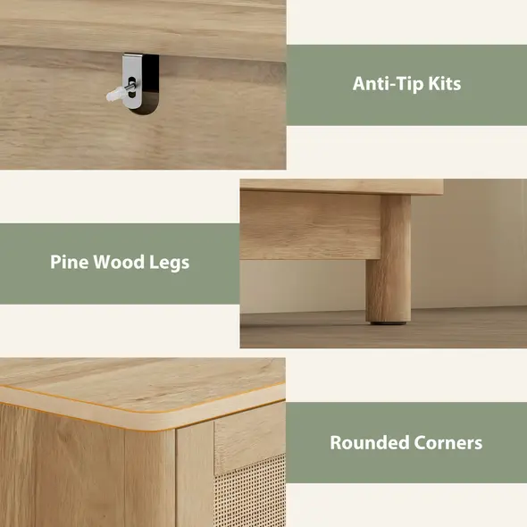 HOMCOM 40 cm Drawer Chest of Drawers with 3 Drawer - Oak - 6