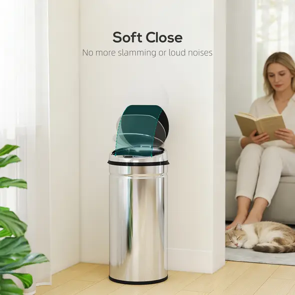 HOMCOM 42L Stainless Steel Sensor Bin - Silver Tone - 6