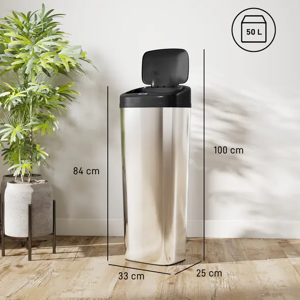 HOMCOM 50L Stainless Steel Sensor Bin - Silver Tone - 3