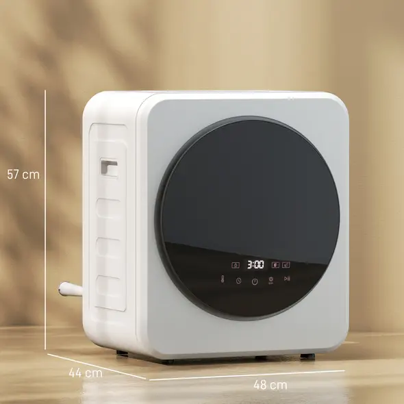 HOMCOM 4kg Vented Tumble Dryer, 800W Compact Freestanding Front Tumble Dryer with Stainless Steel Tub and Customisable Timer, Wall-Mounted Portable Small Clothes Drying Machine, White - 3