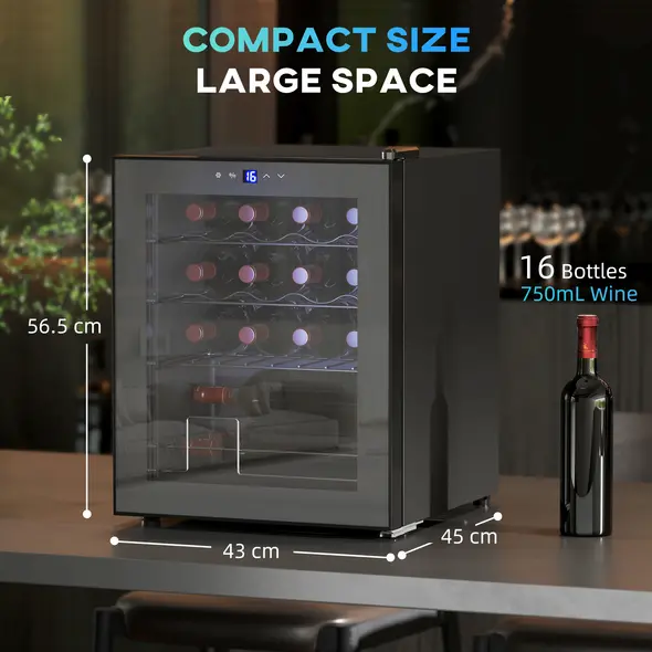 HOMCOM 42L 16-Bottle Wine Cooler Fridge - Black - 3