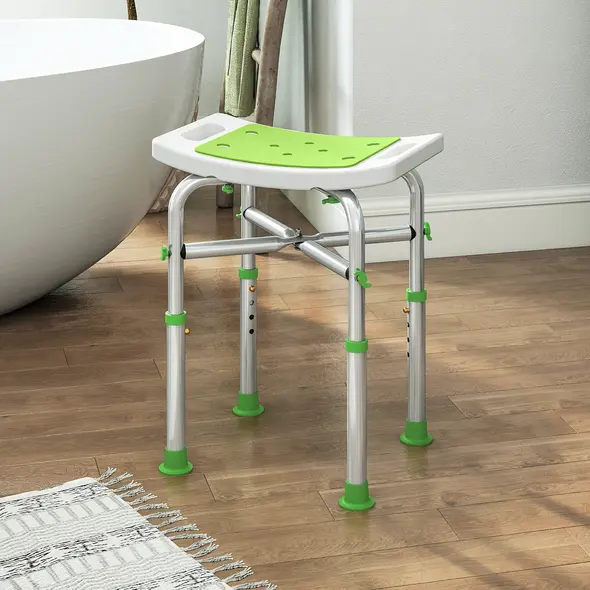 HOMCOM 44-51.5cm Aluminium Frame Shower/Bath Stool - Green - 2
