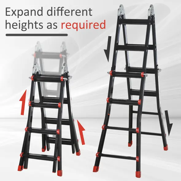 HOMCOM 4M Aluminium Duo Ladder Telescopic Herringbone Changeable Multi-Purpose w/ Non-Slip Steps Climbing DIY Platform Portable Workshop House Garden - 6