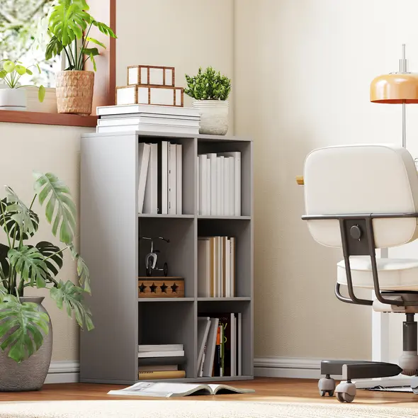 HOMCOM 6-Cube Bookshelf - Light Grey - 8