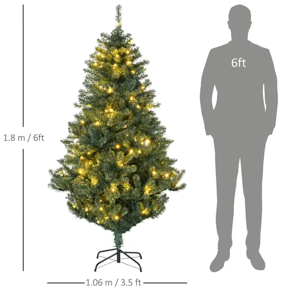 HOMCOM 6' Artificial Prelit Christmas Trees Holiday Décor with Warm White LED Lights, Decoration, Banner, Tag, Ball - 3