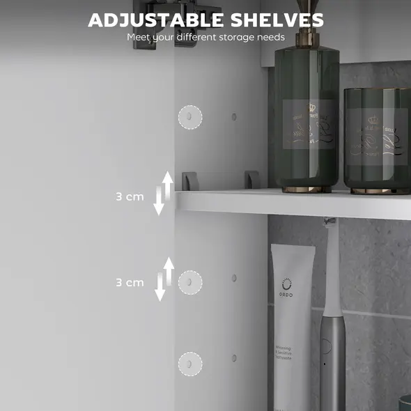 HOMCOM 60 x 15 cm Double Door Bathroom Mirror Cabinet - White - 5