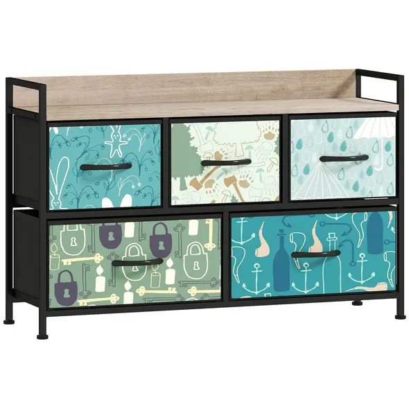 HOMCOM 5-Drawer Chest of Drawers - Blue - 1