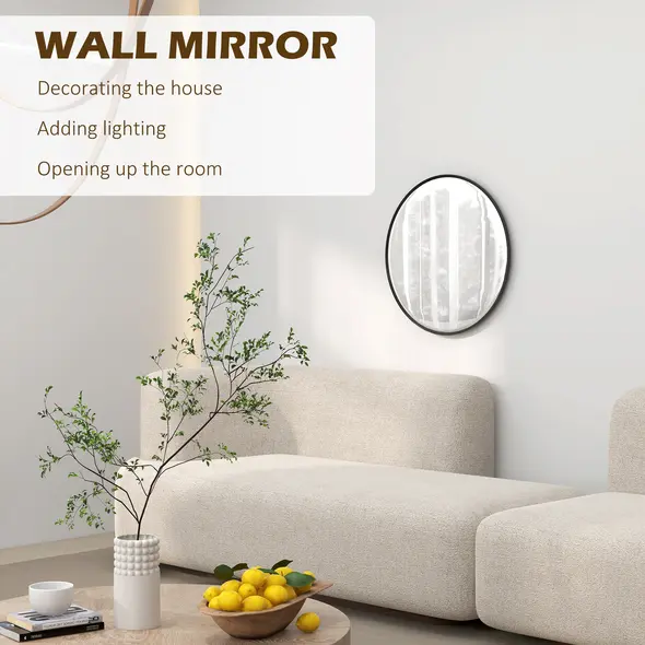 HOMCOM 61cm Decorative Wall Mirror for Bedroom Living Room, Modern Round Bathroom Mirror for Home Decor, Black - 4