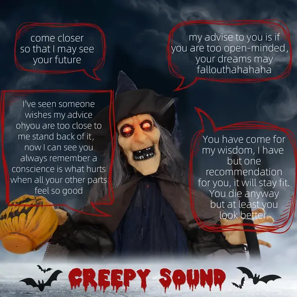 HOMCOM 6'2" Witch with Broomstick Halloween Animatronic, with Glowing Eyes - 4