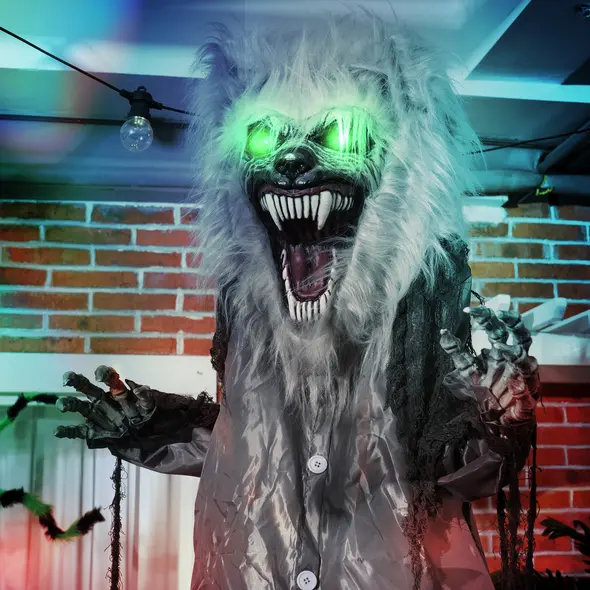 HOMCOM 6'8" Skeleton Werewolf Halloween Animatronic, with Glowing Eyes - 2