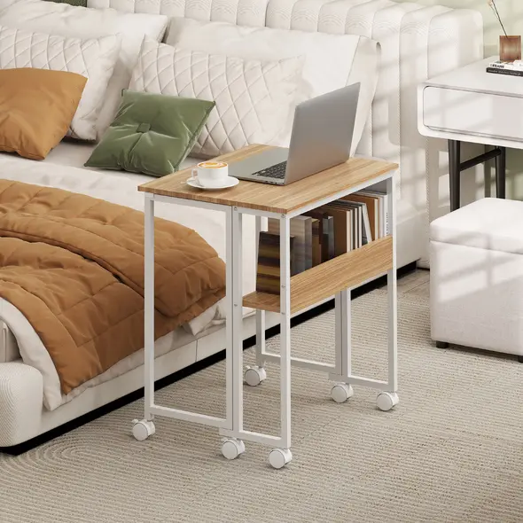 HOMCOM 63 cm Drop Leaf Writing Work Desk - Natural Wood Finish - 8