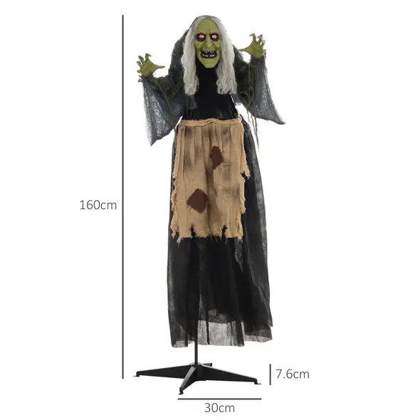 HOMCOM 5'2" Hunchback Witch Halloween Animatronic, with Glowing Eyes - 3