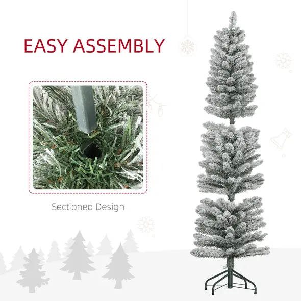 HOMCOM 5ft Artificial Snowy Pencil Christmas Tree - White - 6