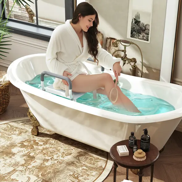 HOMCOM 57-69cm Aluminium Frame Bath Seat - Light Blue - 9