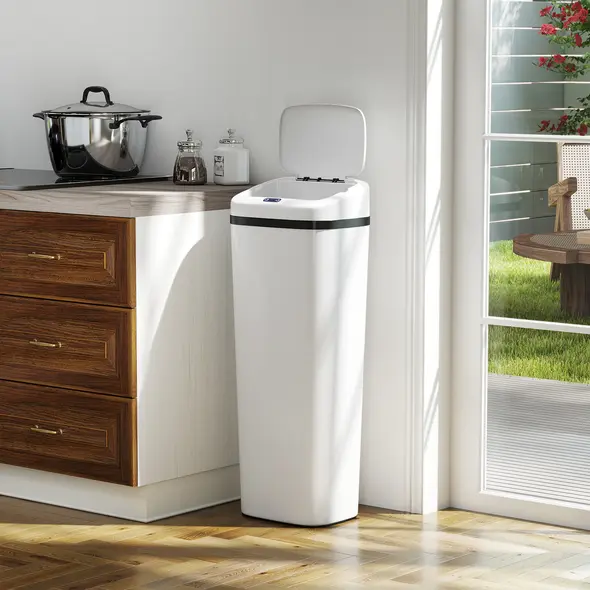 HOMCOM 50L Stainless Steel Sensor Bin - White - 9