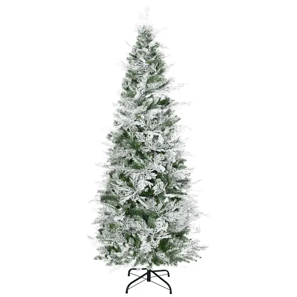 HOMCOM 6 Ft Pencil Snow Flocked Artificial Christmas Tree with Realistic Cypress Branches, Auto Open, Green - 1
