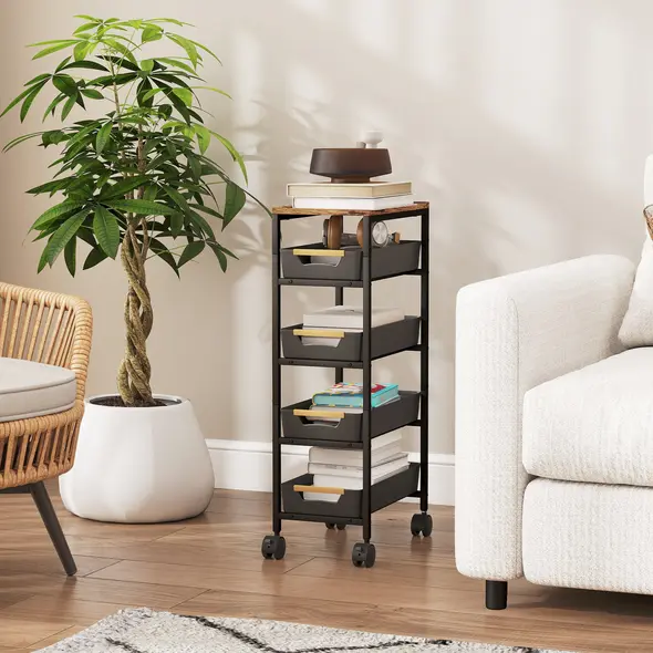 HOMCOM 5-Tier Storage Trolley on Wheels - Black - 7