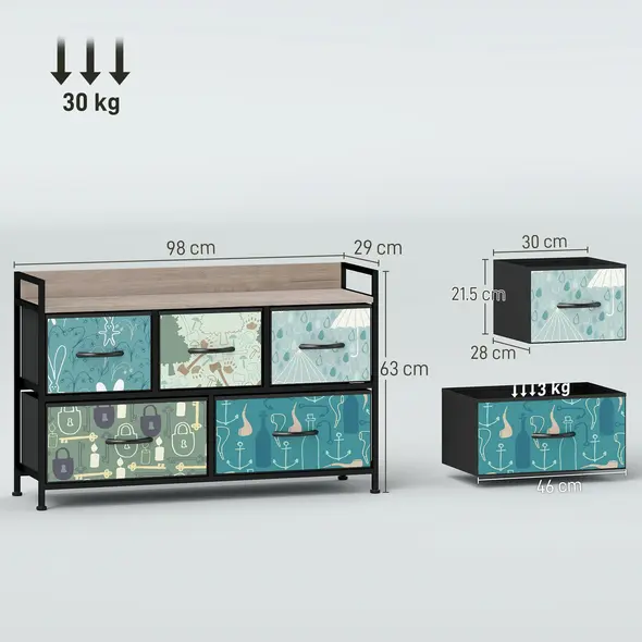 HOMCOM 5-Drawer Chest of Drawers - Blue - 3