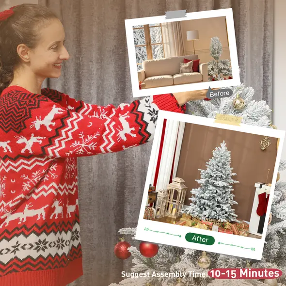 HOMCOM 5ft Snow Flocked Artificial Christmas Tree - 7