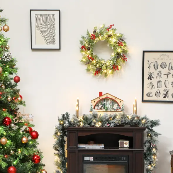 HOMCOM 60 cm Prelit Christmas Wreath, Door Wreath with Realistic Branches, 30 Warm White LEDs, Timer, Battery Operated - 8