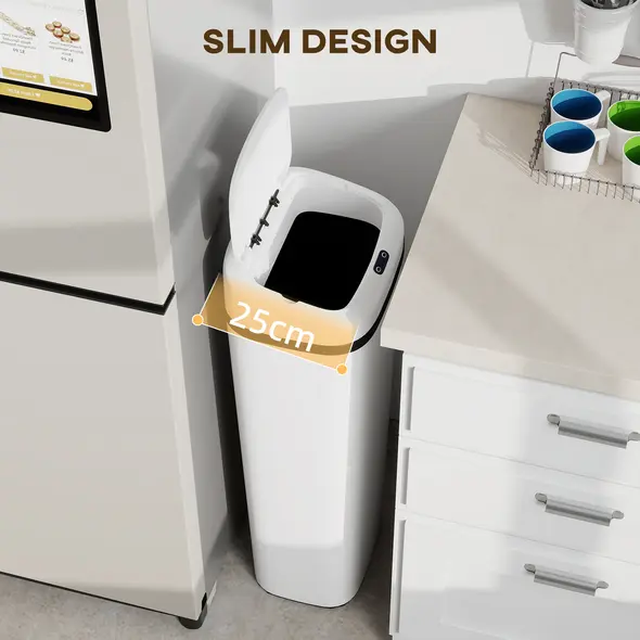 HOMCOM 50L Stainless Steel Sensor Bin - White - 8