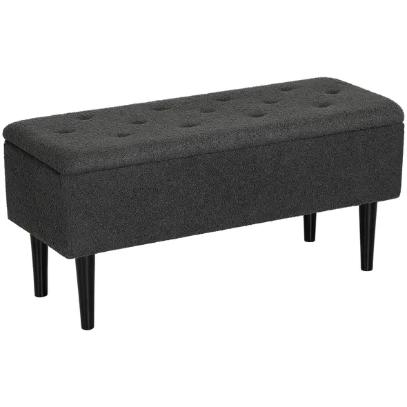 HOMCOM 57L Teddy Fleece Storage Ottoman - Dark Grey - 1