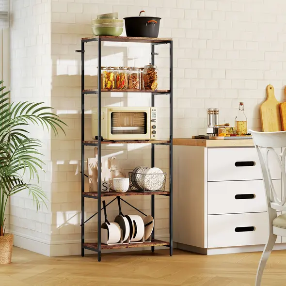 HOMCOM 5-Tier Bookshelf, Industrial Bookcase with Metal Frame - Rustic Brown and Black - 9