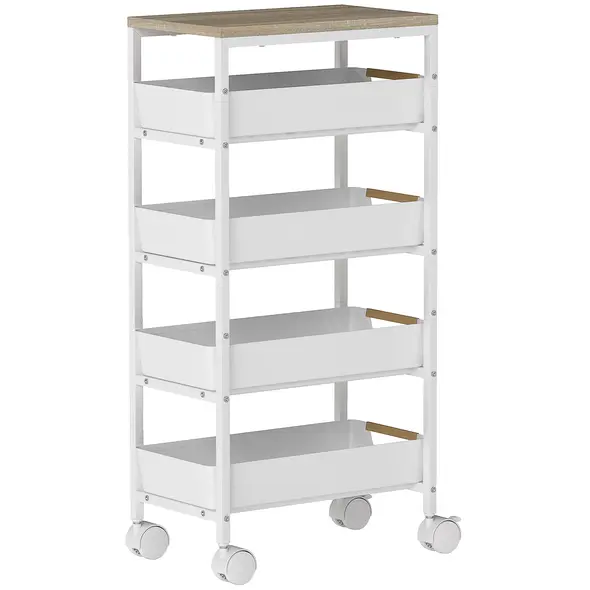 HOMCOM 5-Tier Storage Trolley on Wheels - White - 1