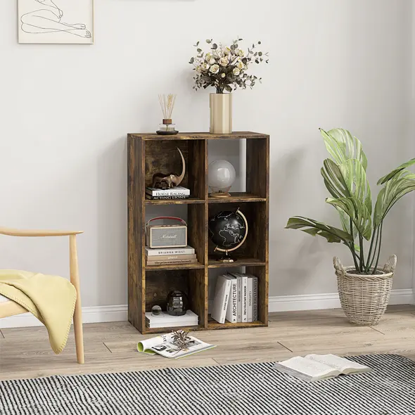 HOMCOM 6-Cube Bookshelf - Rustic Brown - 2