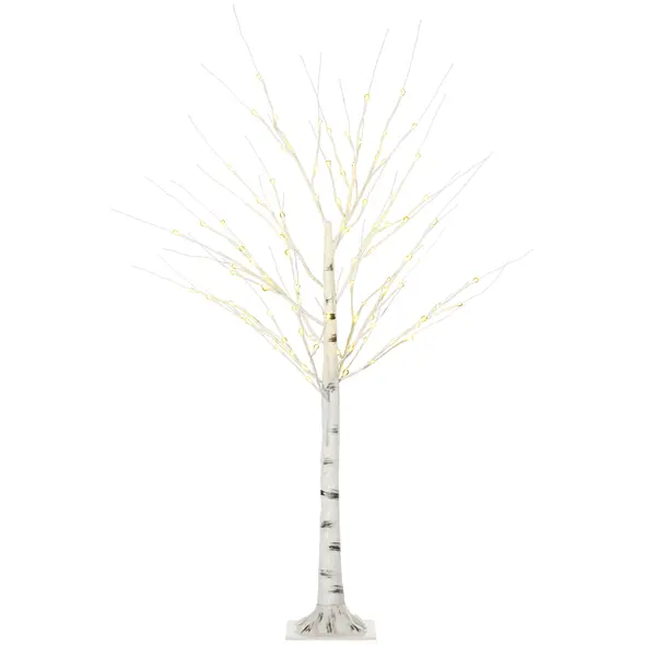 HOMCOM 5ft Artificial White Birch Tree Light with Warm White Pre-Lit LED Light for Indoor and Covered Outdoor Use - 1