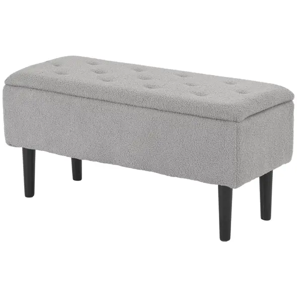 HOMCOM 57L Storage Ottoman, End of Bed Bench with Wooden Legs, Fabric Footstool for Living Room, Bedroom, 95 x 38 x 45cm, Grey - 1