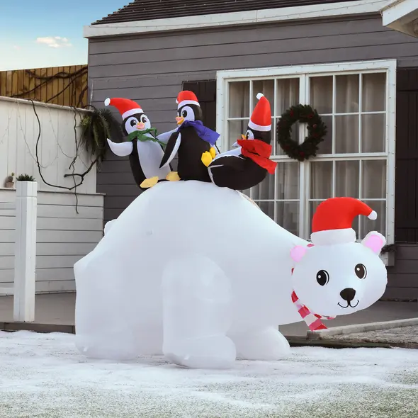 HOMCOM 5ft Outdoor Christmas Inflatable with LED Light, Lighted Blow up Polar Bear with Three Penguins, Giant Yard Party Decoration for Home Garden Lawn Party Prop - 8