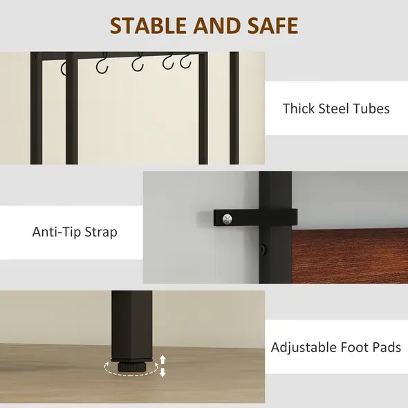 HOMCOM 5-In-1 Industrial-Style Hallway Tree - Brown/Black - 8