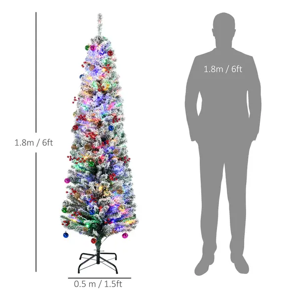 HOMCOM 6' Artificial Prelit Christmas Trees Holiday Décor with Colourful LED Lights, Flocked Tips, Berry, Pine Cone - 3
