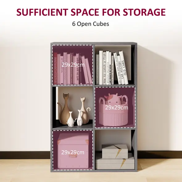 HOMCOM 6-Cube Bookshelf - Grey - 4