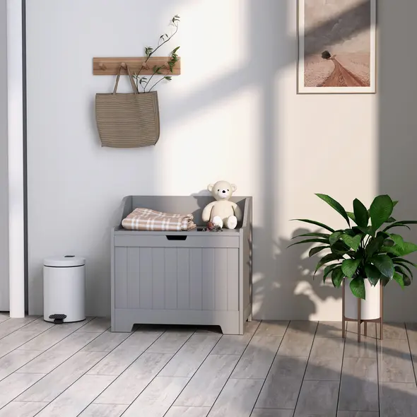 HOMCOM 61L Home Storage Chest - Grey - 7