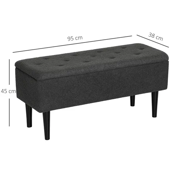HOMCOM 57L Teddy Fleece Storage Ottoman - Dark Grey - 3