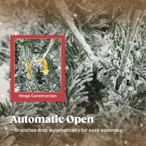 HOMCOM 6 ft Artificial Flocked Christmas Tree with 1182 Branches, Hinged Xmas Tree with Foldable Metal Stand, Easy Assembly for Home Office Decor - 6