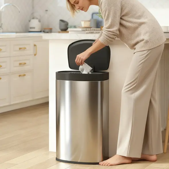 HOMCOM 55L Sensor Bin with Soft-Close Lid, Automatic Touchless Motion Sensor Kitchen Bin with Fingerprint Resistant Stainless Steel for Hygienic Gyms, Home Office Use, Silver Tone - 2