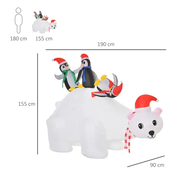 HOMCOM 5ft Outdoor Christmas Inflatable with LED Light, Lighted Blow up Polar Bear with Three Penguins, Giant Yard Party Decoration for Home Garden Lawn Party Prop - 3