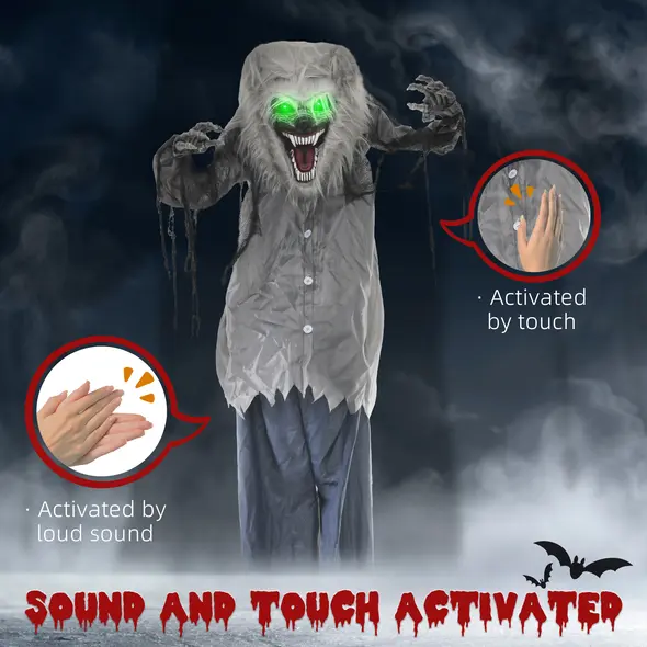 HOMCOM 6'8" Skeleton Werewolf Halloween Animatronic, with Glowing Eyes - 6