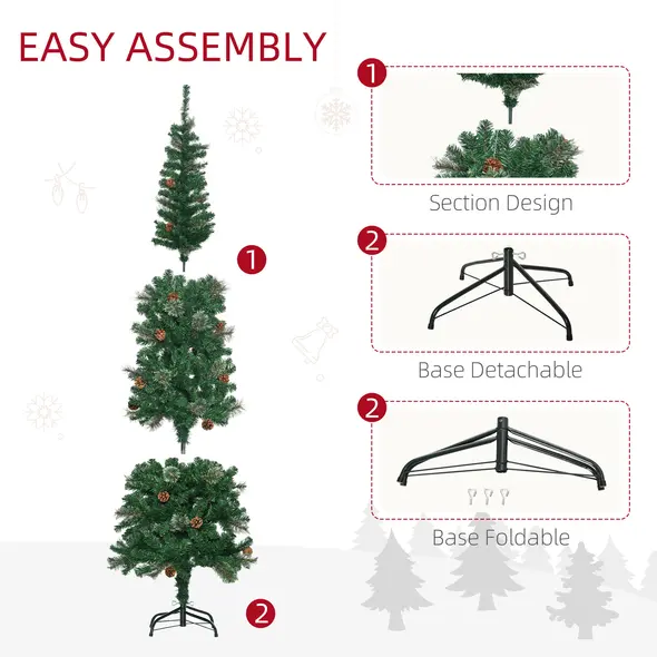 HOMCOM 6.5FT Tall Pencil Slim Artificial Christmas Tree with Realistic Branches, Tip Count and Pine Cones, Pine Needles Tree, Xmas Decoration, Green - 8