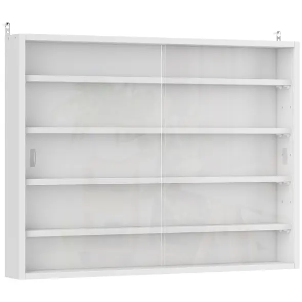 HOMCOM 5-Tier Wall Display Shelf Unit Cabinet w/ 4 Adjustable Shelves Glass Doors Home Office Ornaments 60x80cm White - 1