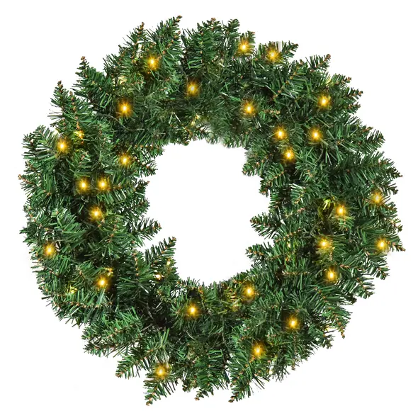 HOMCOM 55CM Pre-lit Christmas Wreath with 50 Warm White LED Ideal Xmas Artificial Door Decoration - 1