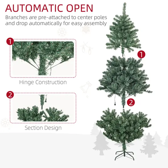 HOMCOM 6' Artificial Prelit Christmas Trees Holiday Décor with Warm White LED Lights, Decoration, Banner, Tag, Ball - 7
