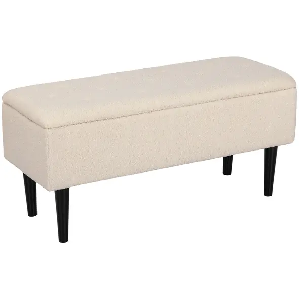 HOMCOM 57L Teddy Fleece Storage Ottoman - Cream - 1