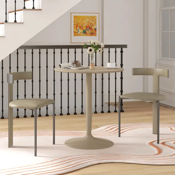 HOMCOM 75H x Φ70cm Two-Person Minimalistic Dining Table - Light Brown - 6