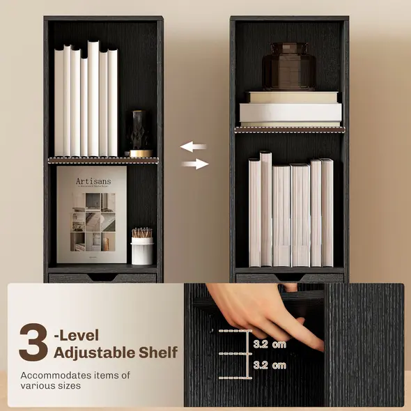 HOMCOM 6-Tier Bookcase, Tall Narrow Bookshelf with Drawer and Door - Black - 5