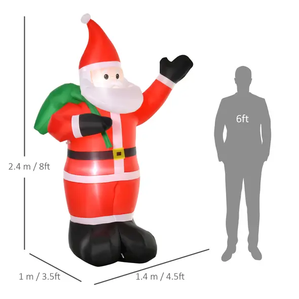 HOMCOM 8ft Christmas Inflatable Santa Holiday Garden Decoration, Indoor Outdoor Lawn Blow Up Decor - 3