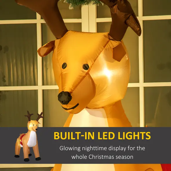 HOMCOM 6ft Christmas Inflatable Reindeer Decoration Xmas Indoor Outdoor Fun w/ Lights Accessories Holiday Blow Up Decor Animal - 4